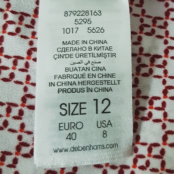 JASPER CONRAN Blouse Shirt Top Red White GeoPrint Sleeveless Collar Button Front - Picture 8 of 10